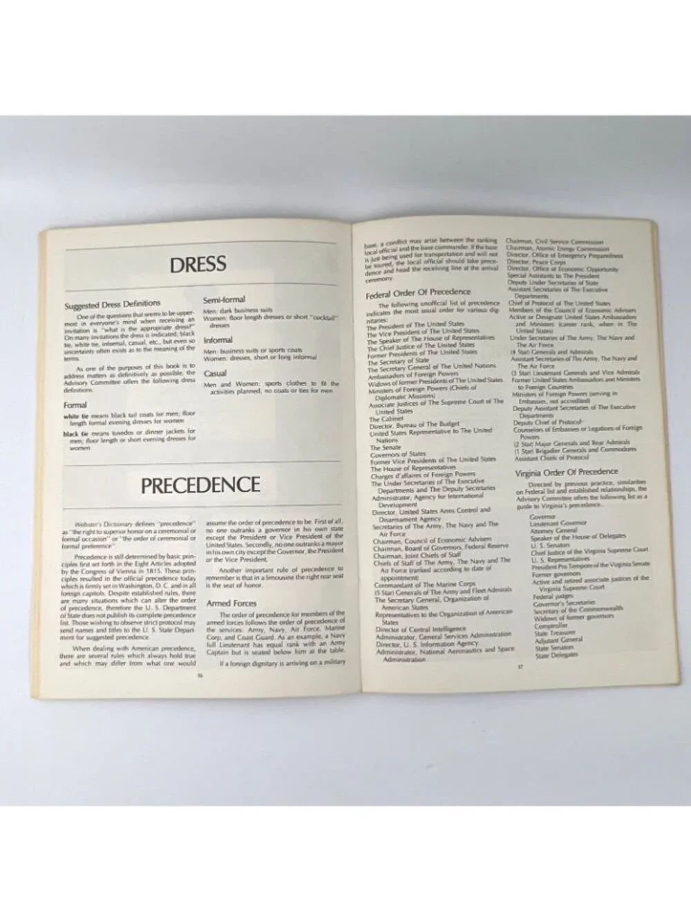 1977 Virginia State Practical Protocol Guide Governor Mills E Godwin Booklet